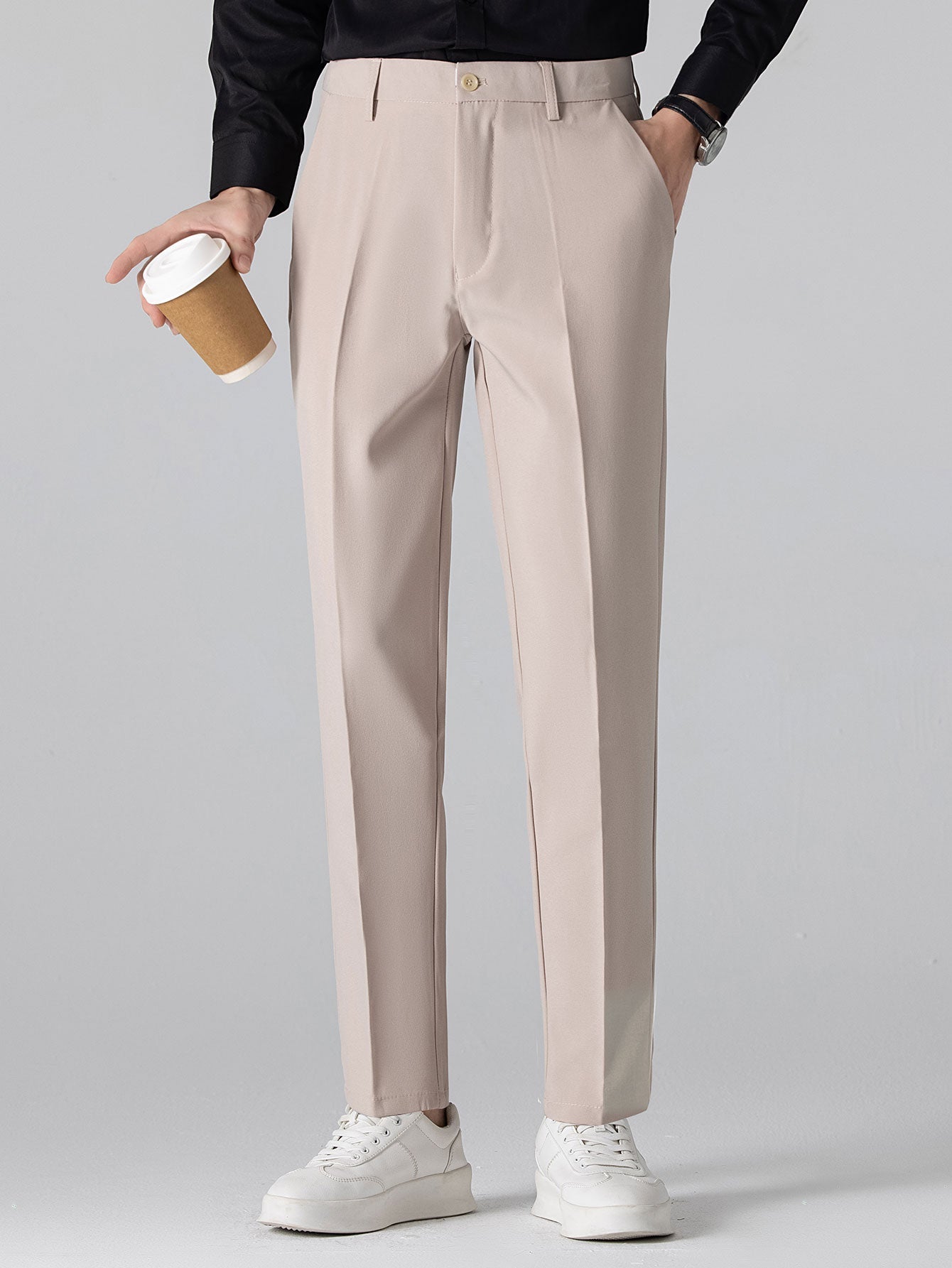 Geometric Jacquard Johnny Collar Polo & Slim Fit Tapered Trousers