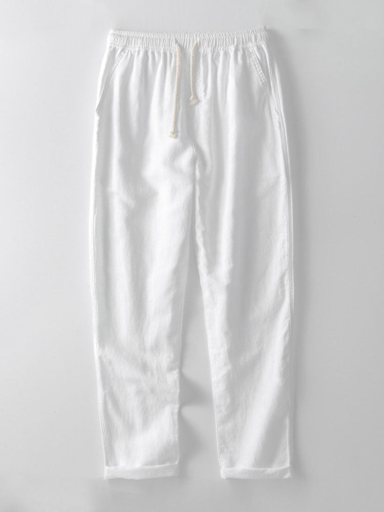 Zig Zag Open Knit Shirt & Straight Leg Linen Pants