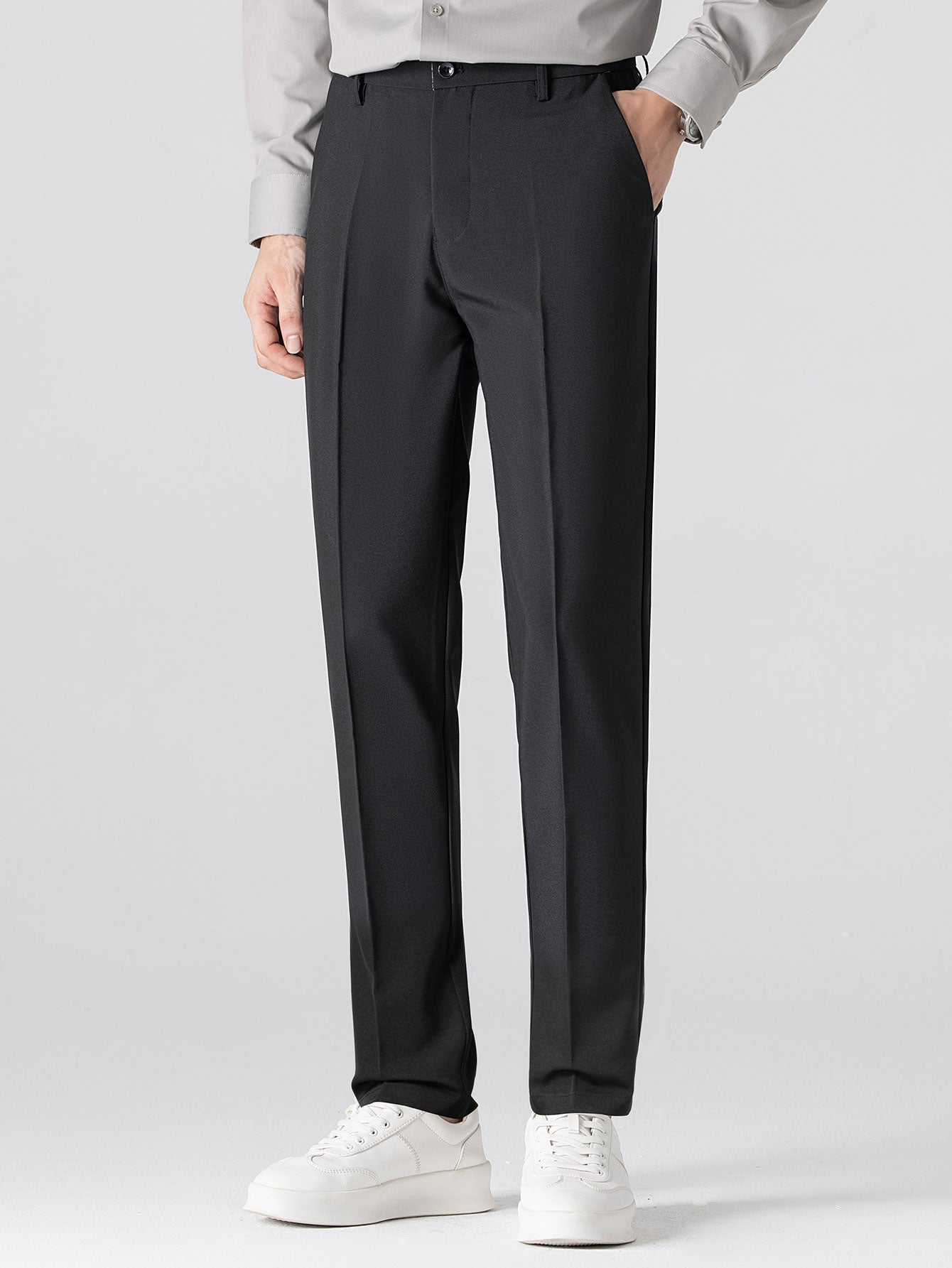 Contrast Zipper Knit Polo & Slim Fit Tapered Trousers