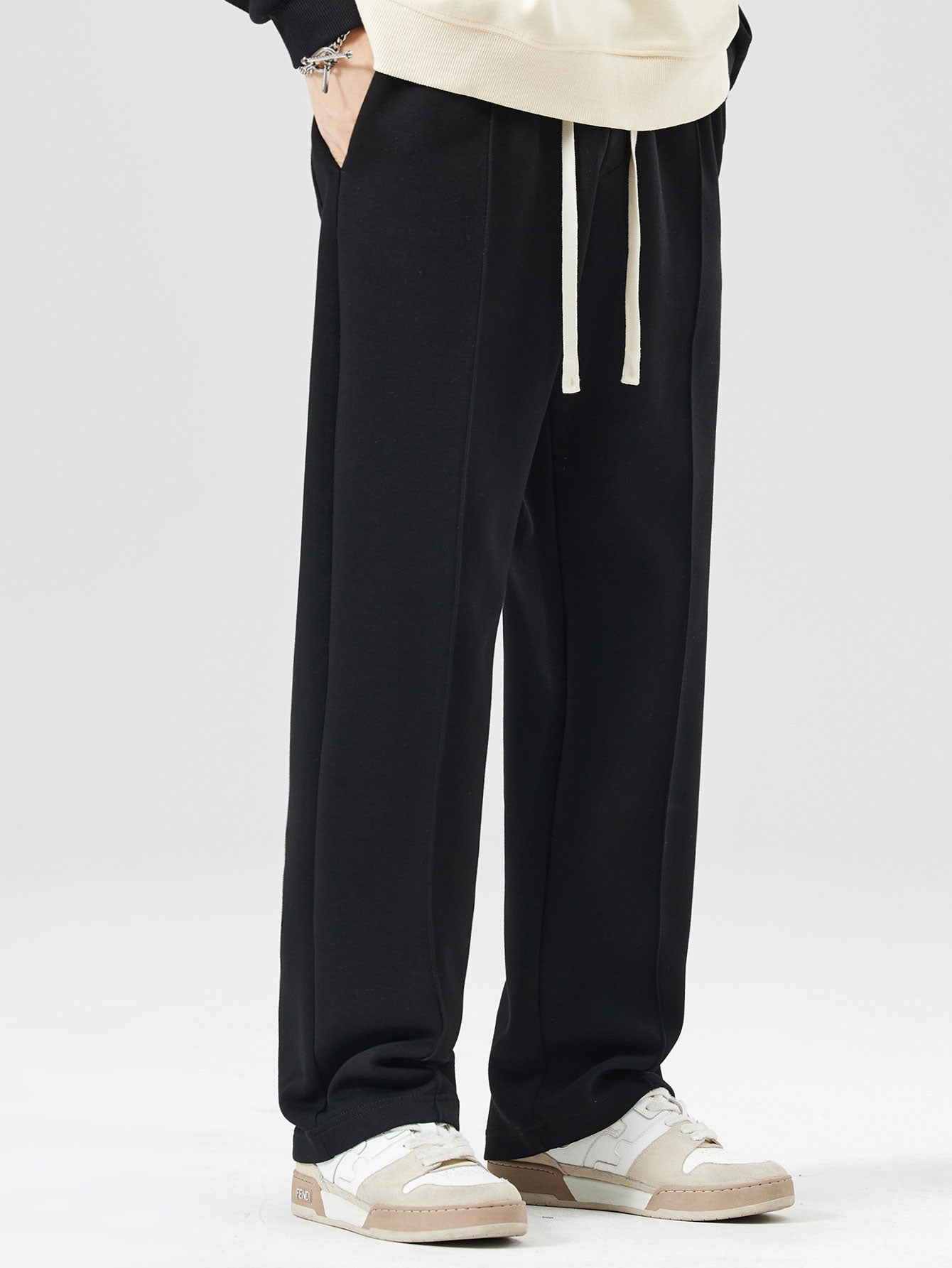 Relax Fit Ghost Drinking Coffee Print Contrast Polo Sweatshirt & Straight Leg Pleated Pintuck Sweatpants