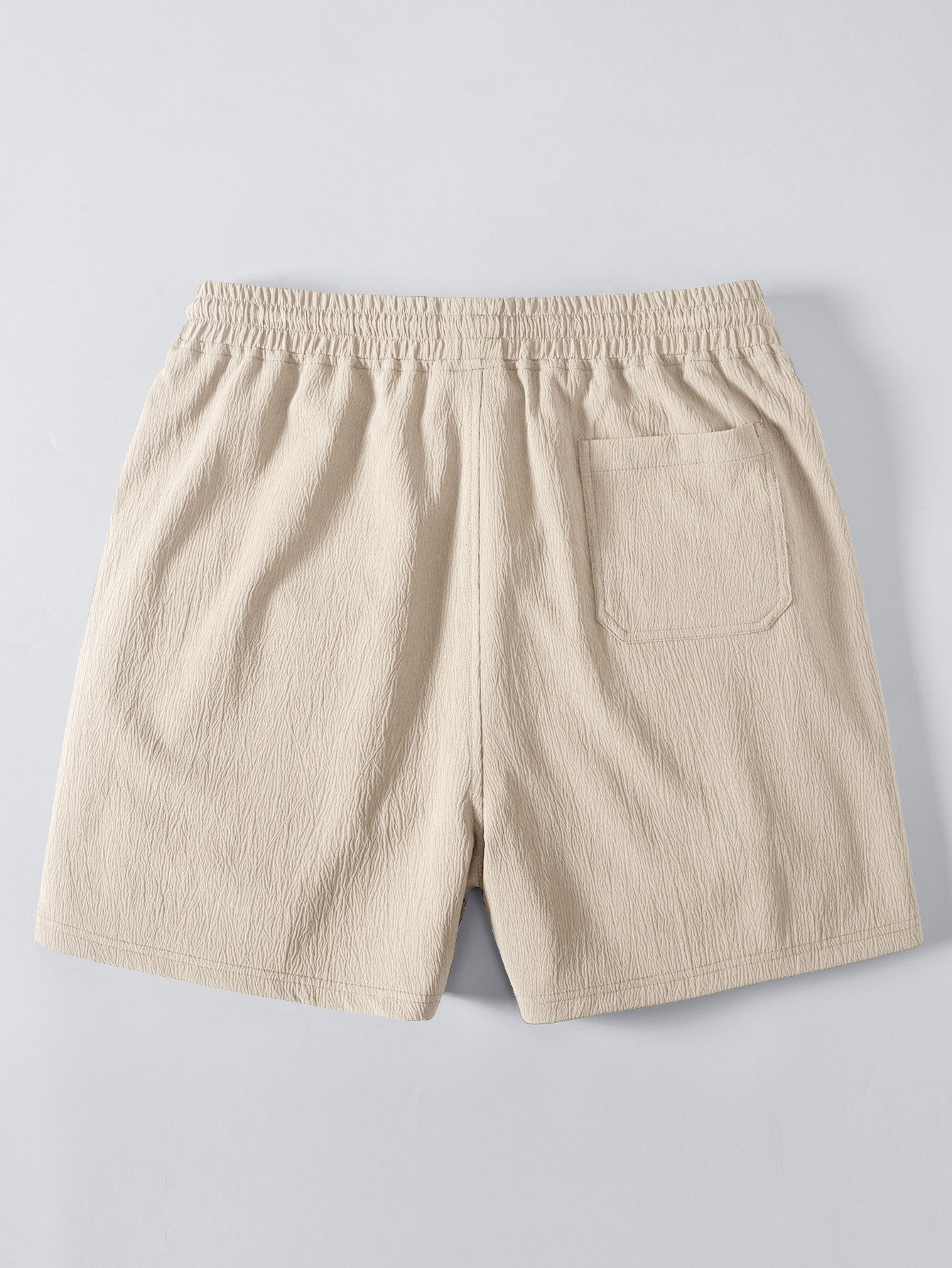 Linen Rayon Blend Button Up Shirt & Crinkle Textured Drawstring 5" Shorts