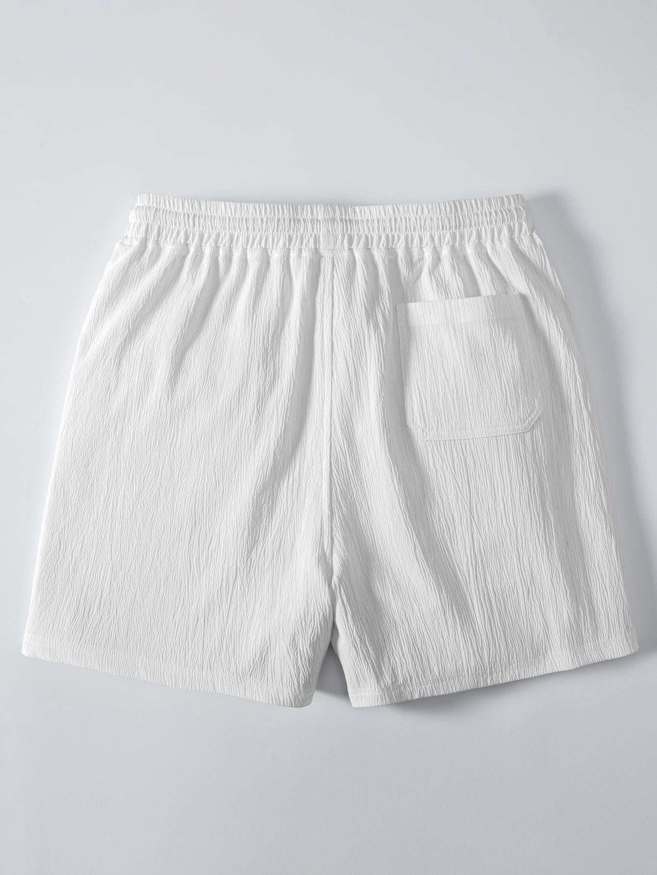 Crochet V Neck Polo Shirt & Crinkle Textured Drawstring 5" Shorts