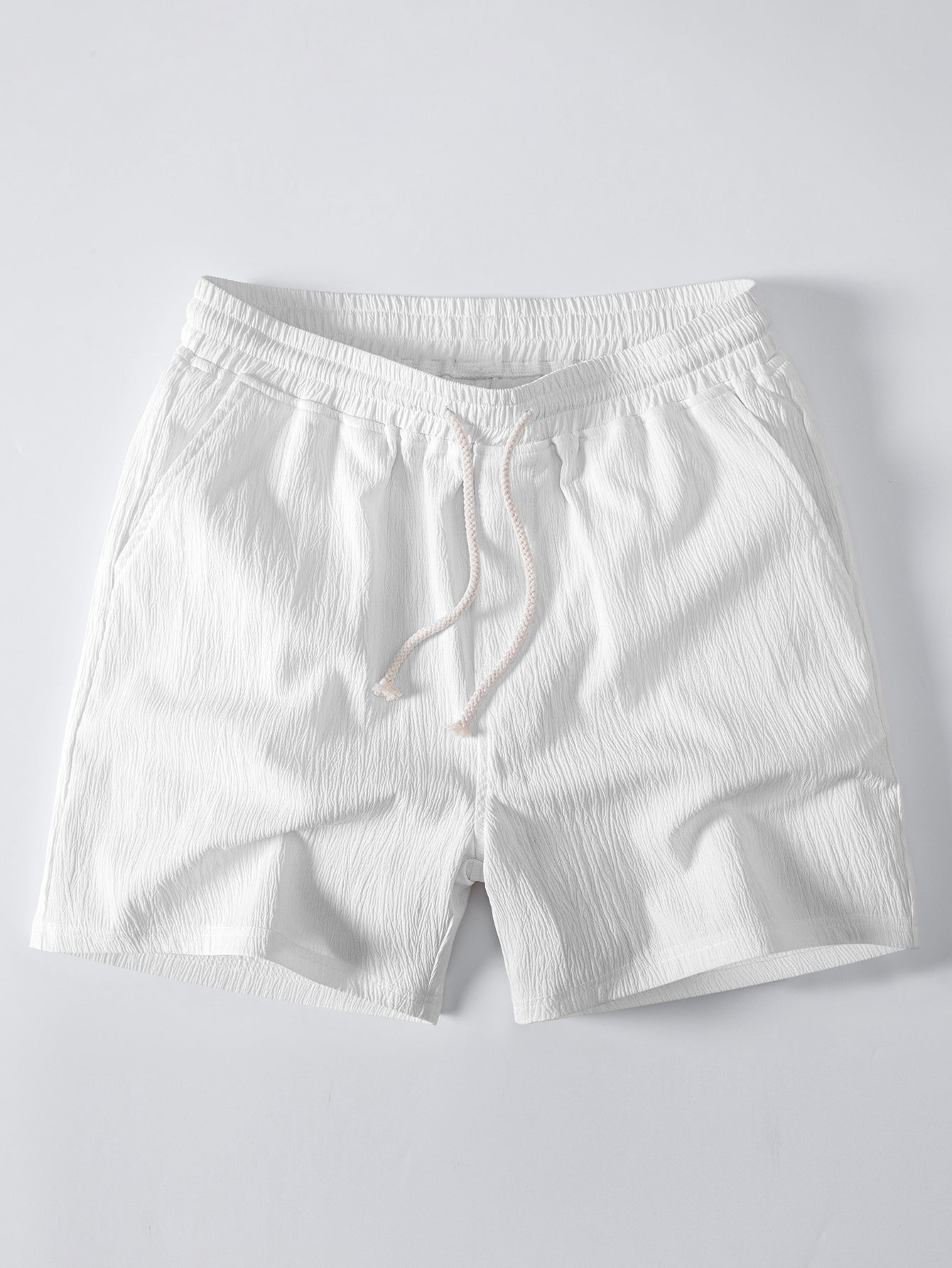 Geometry Rhombus Jacquard Button Up Shirt & Crinkle Textured Drawstring 5" Shorts