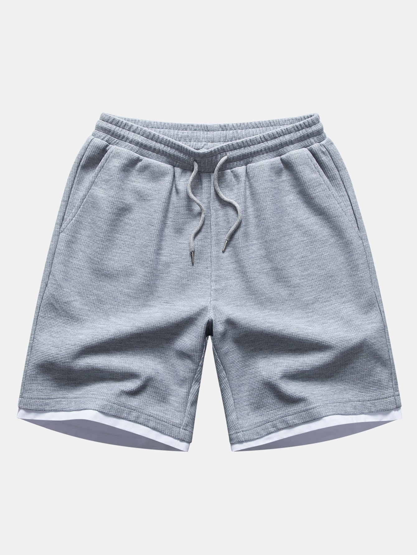 Contrast Button-Placket Waffle Hooded T-Shirt & 2 In 1 Waffle 7″ Shorts