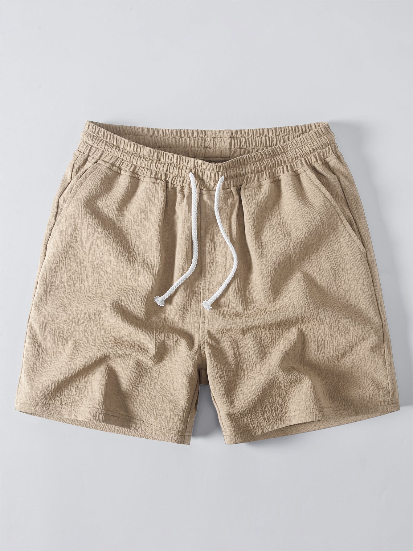 Geometry Rhombus Jacquard Button Up Shirt & Crinkle Textured Drawstring 5" Shorts