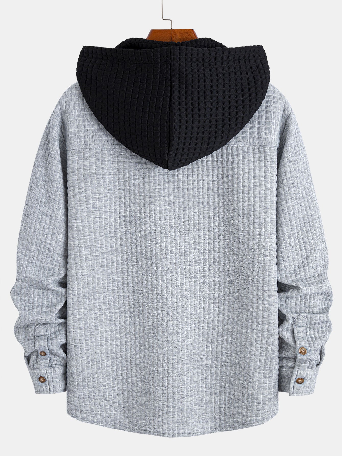 Contrast Waffle Hooded Shirt & Drawstring Waffle Jogger Pants